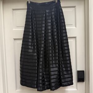 Vintage 1980s Black Shiny Striped Maxi Skirt Voluminous Pleated Ever Beauty